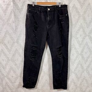 Shein High Waisted black distressed mom jeans size 36